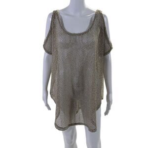 Elif For Jordan Taylor Womens Cold Shoulder Open Knit Cover Up Brown Size Small